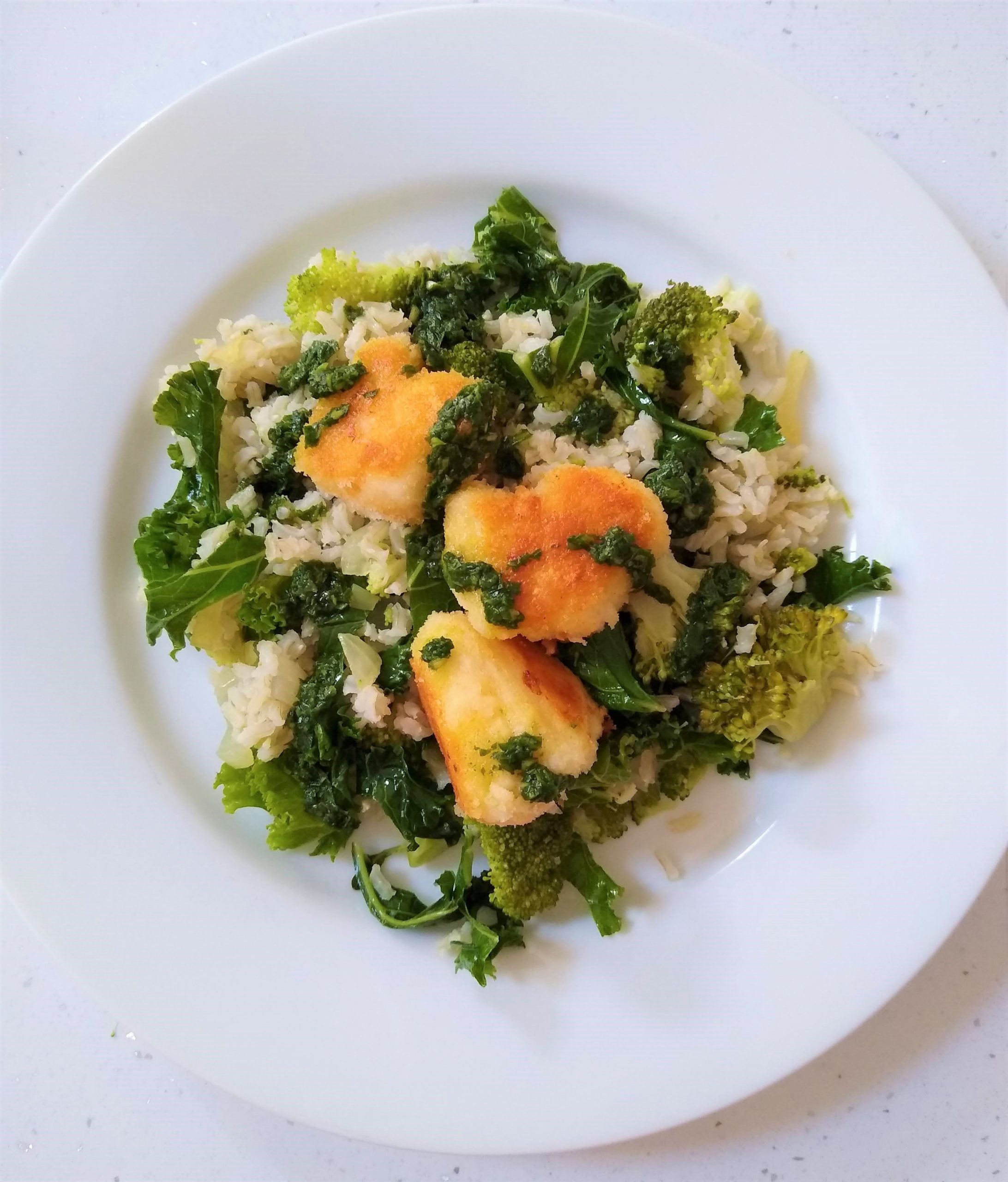 Fish goujons with kale & brown rice In A Stew healthy homemade recipes